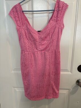 Forever 21 Pink Eyelet V‑Neck Mini Dress